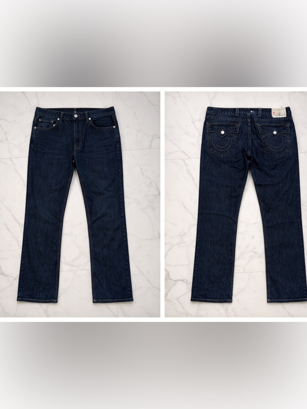True Religion Ricky Straight Flap Jeans Dark Wash 40x32 Mens Designer Denim